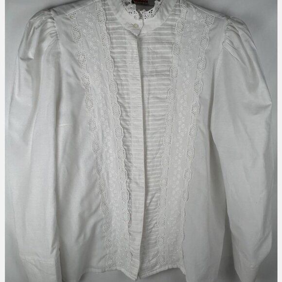 Vtg Alphorn Trachten White Eyelet Button Front Blouse Womens 44 L German Swiss - Picture 1 of 6